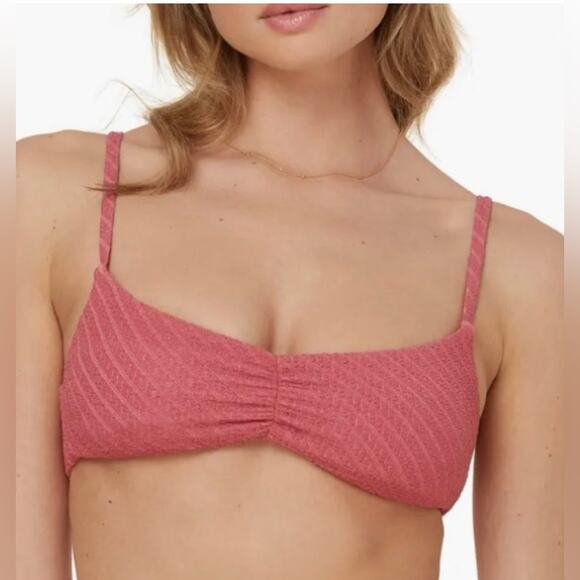 NWT Andie Swim The Symi Bikini Top Textured Sedona Macrame Pink Size Large - Picture 1 of 7